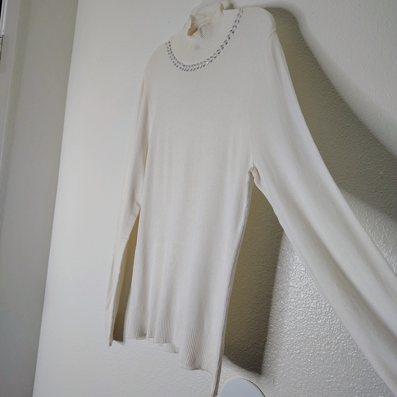 Ann Taylor Factory Embellished Crew Neck Sweater Ivory XL NWT - Yellow Stains - - Picture 8 of 14